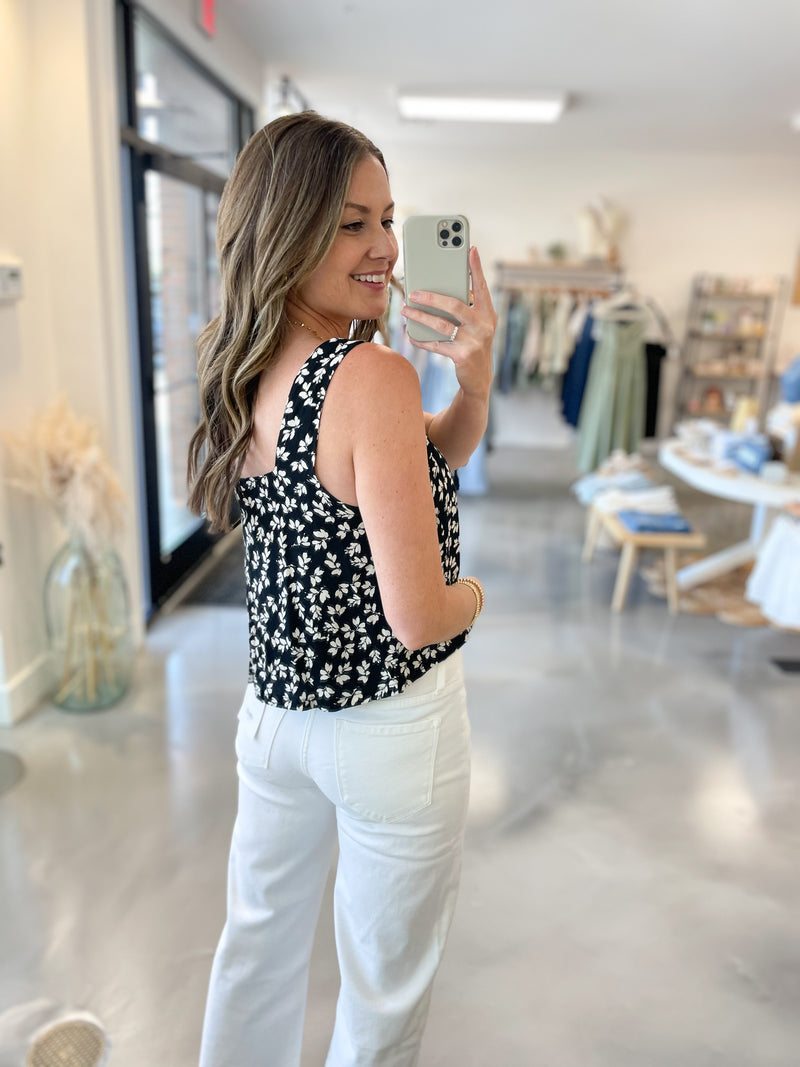 Eva Floral Tank Black