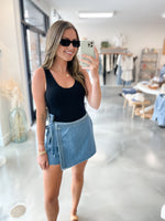 Braided Wrap Skort in Denim