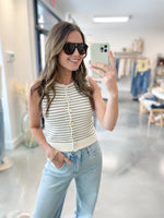 Striped Button Front Tank Black/White