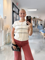 Asher Striped Button Front Top