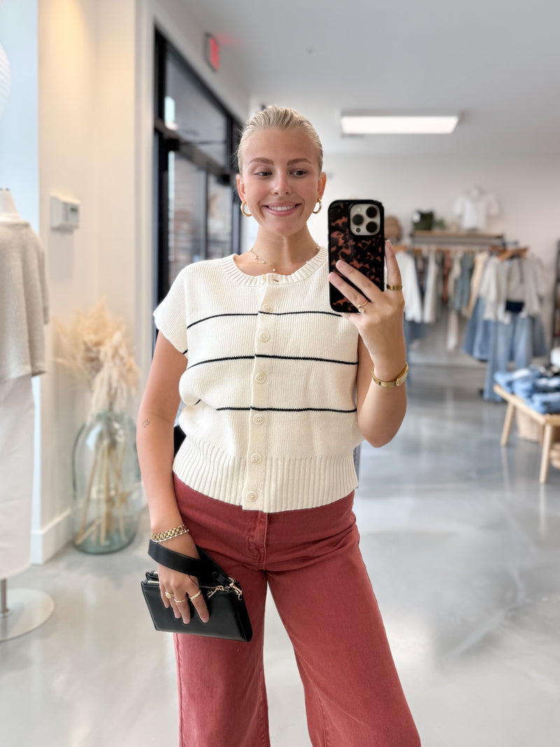 Asher Striped Button Front Top