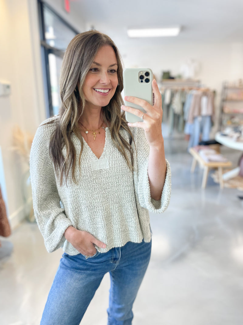 River Split Neck Sweater in Grey