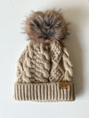 Taupe Cable Knit Pom Hat