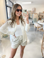 Linen Stripe Shorts in Taupe