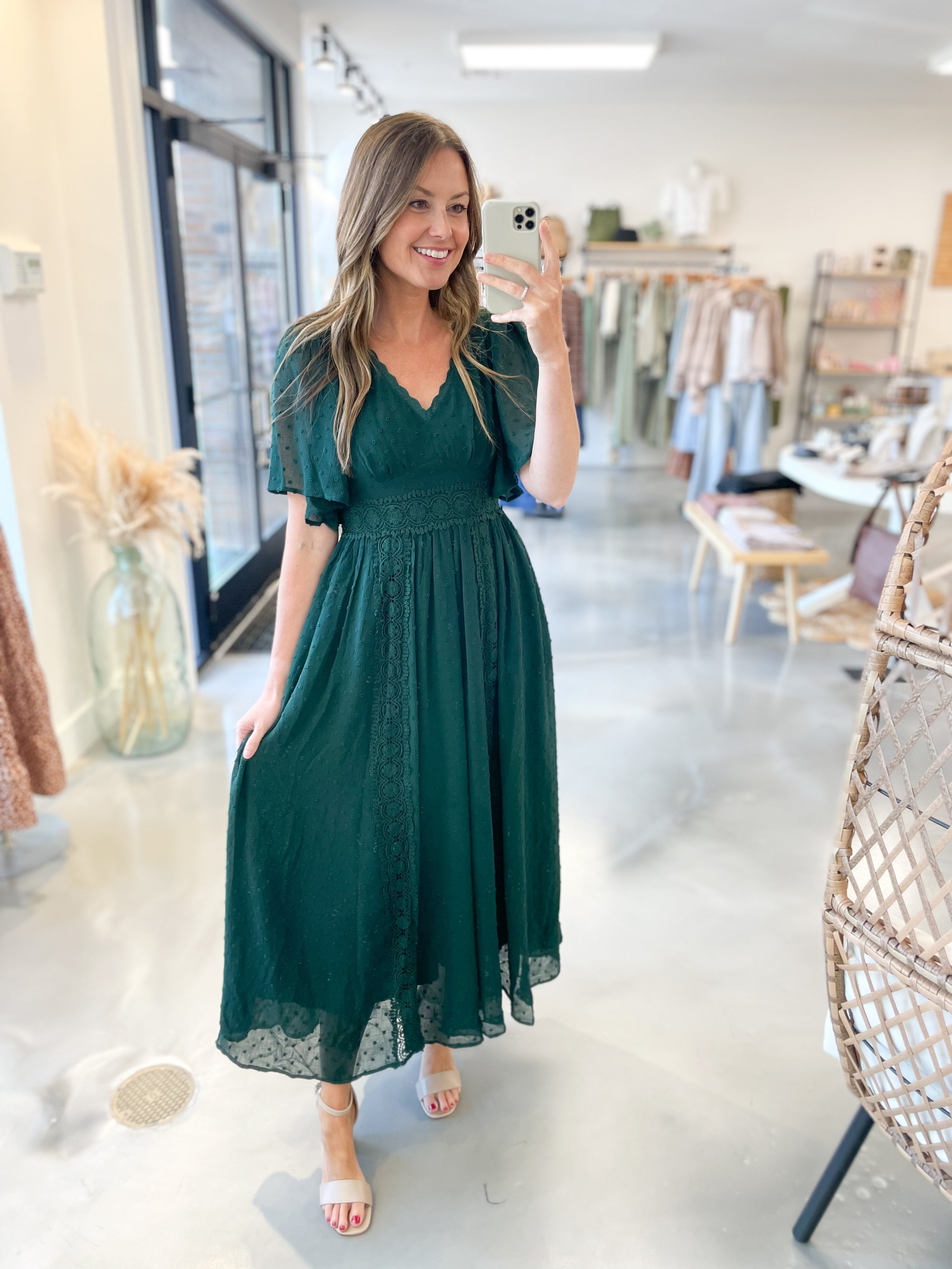 Evergreen Swiss Dot Dress Medium Evergreen Swiss Dot Dress Medium