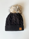 Black Cableknit Pom Hat