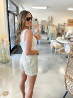 Linen Stripe Shorts in Taupe