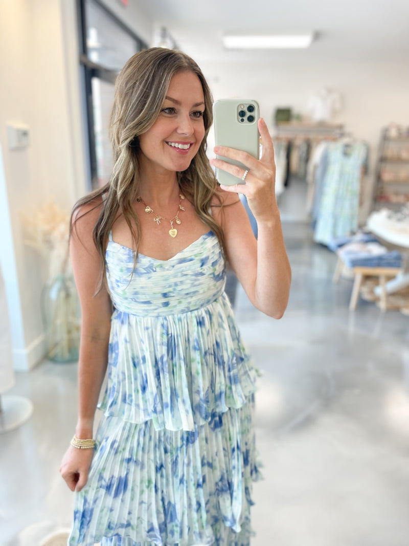 Delia Pleated Satin Dress