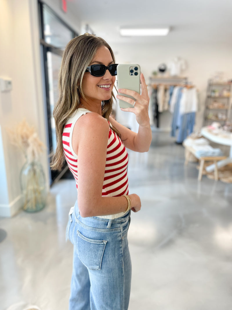 Red Striped Knit Tank