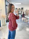 Cranberry Floral Smocked Top