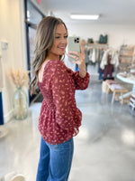 Cranberry Floral Smocked Top