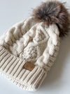 Cream Cableknit Pom Hat