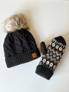 Black Cableknit Pom Hat