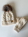 Cream Cableknit Pom Hat