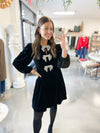 Frosted Bow Velvet Dress in Black