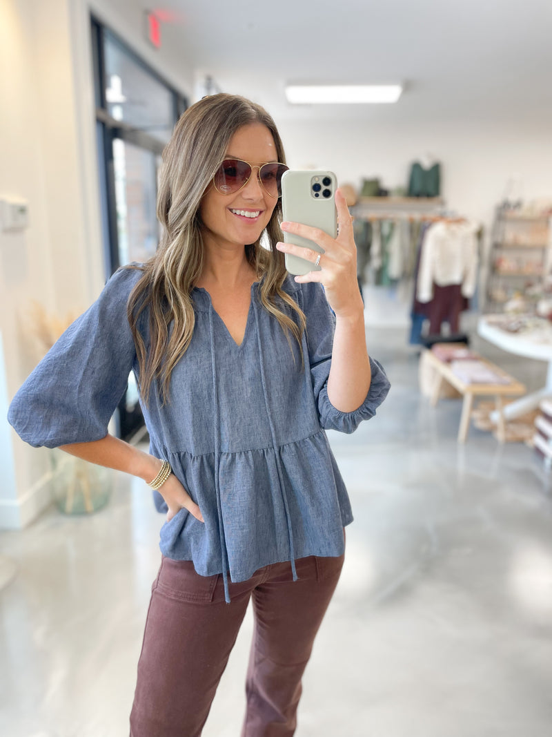 Ryann Denim Tie Front Top