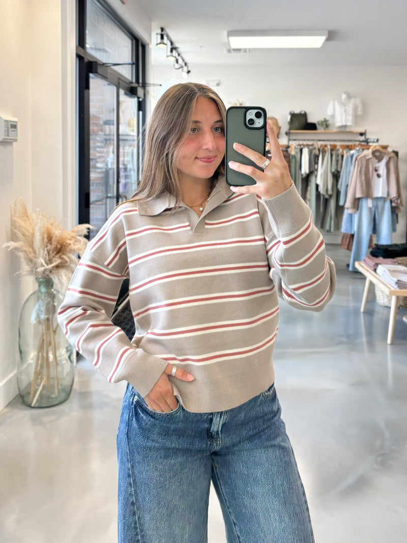 Varsity Stripe Polo Sweater