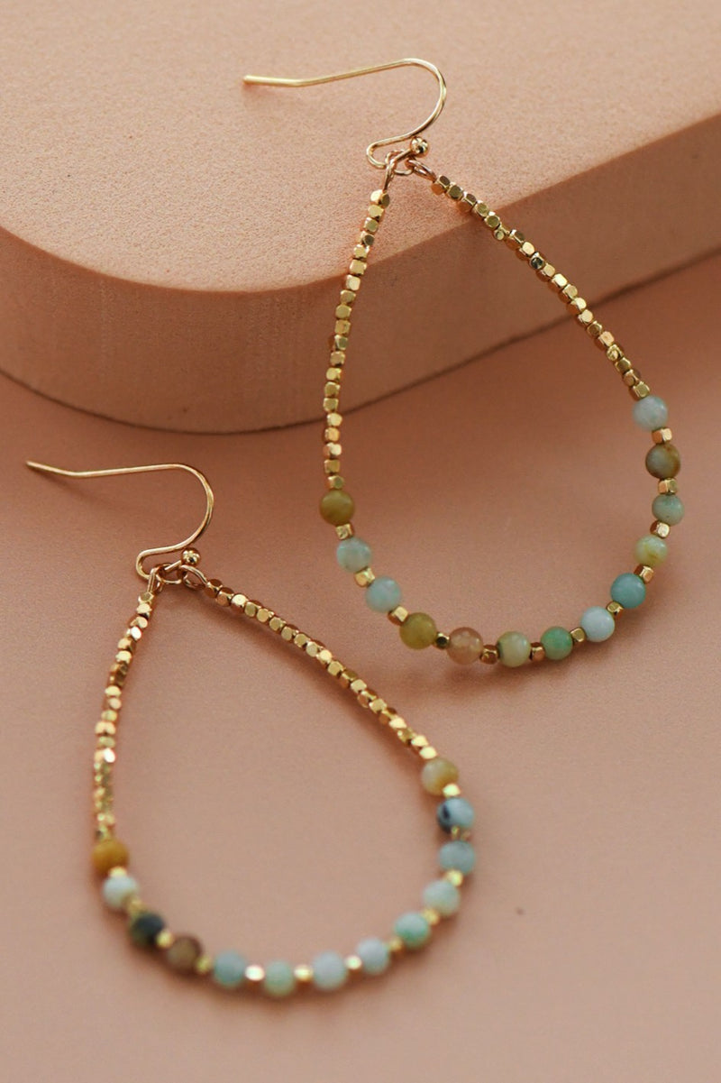 Amazonite Beaded Teardrop Earrings