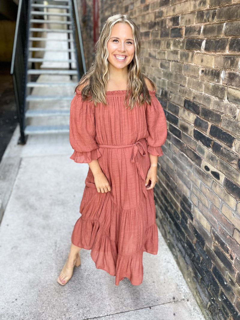 Terracotta Cold Shoulder Dress