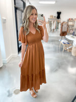 Milan Satin Dress in Sepia