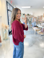 River Split Neck Sweater in Wine