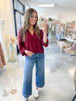 River Split Neck Sweater in Wine