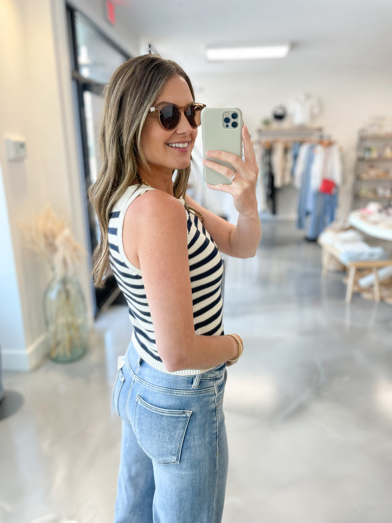 Navy Striped Knit Tank