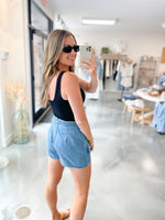 Braided Wrap Skort in Denim