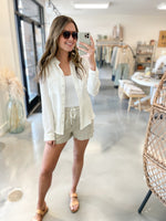 Linen Stripe Shorts in Taupe