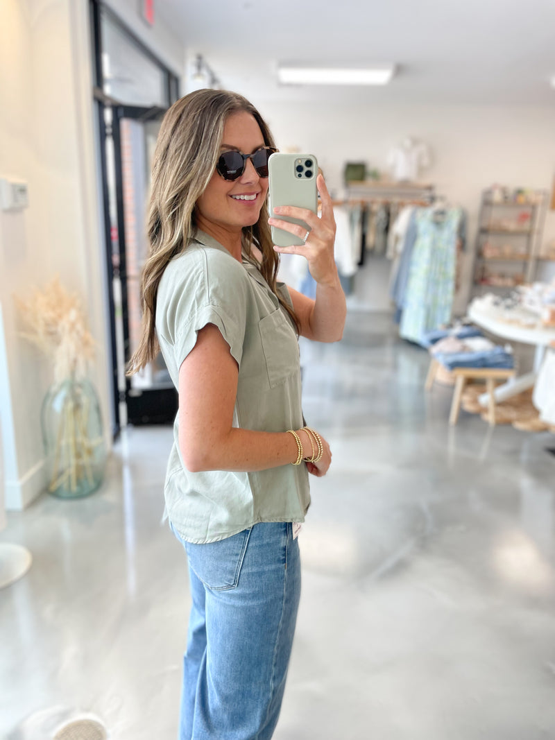 Collins Short Sleeve Button Down Sage