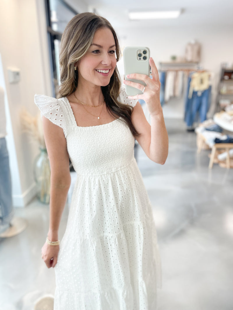 White Eyelet Midi Dress
