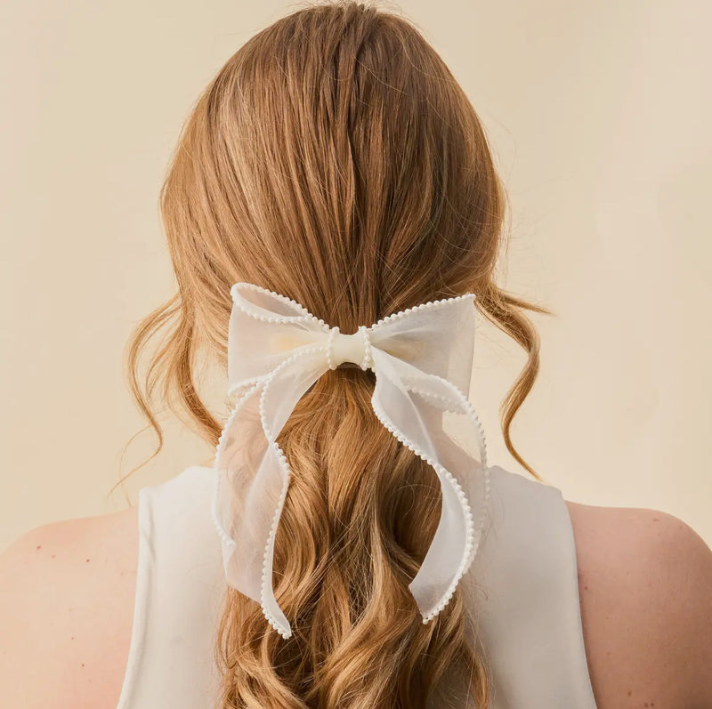 Pearl Hair Bow in Cream