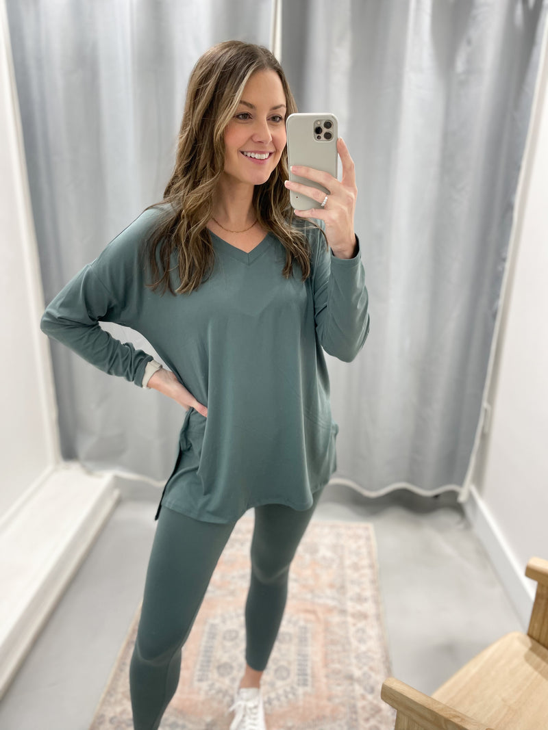 Butter V Neck Set Jade / FINAL SALE