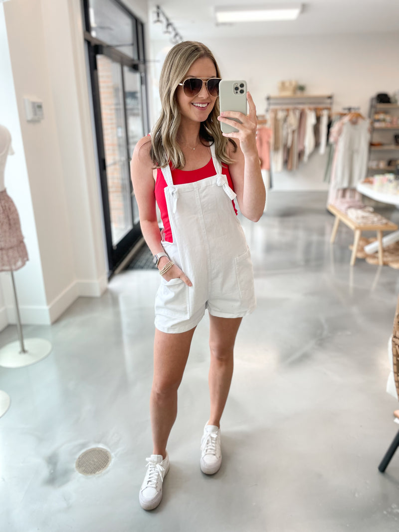 Tie Strap Overalls in White