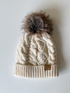 Cream Cableknit Pom Hat