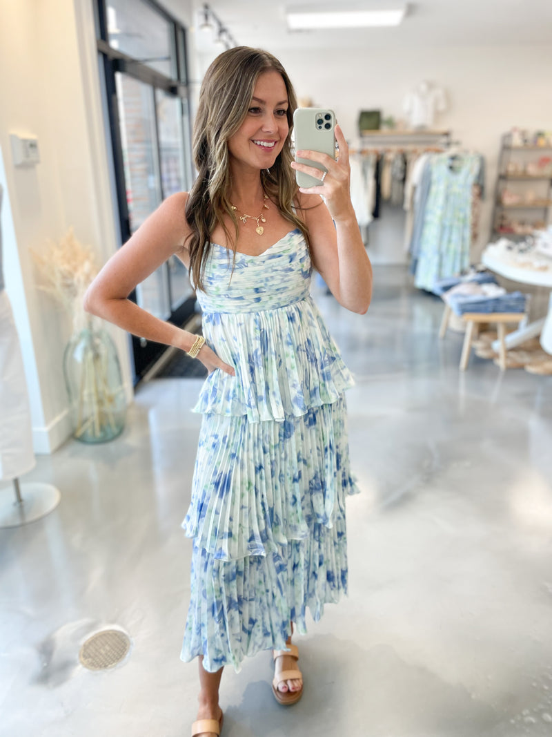 Delia Pleated Satin Dress
