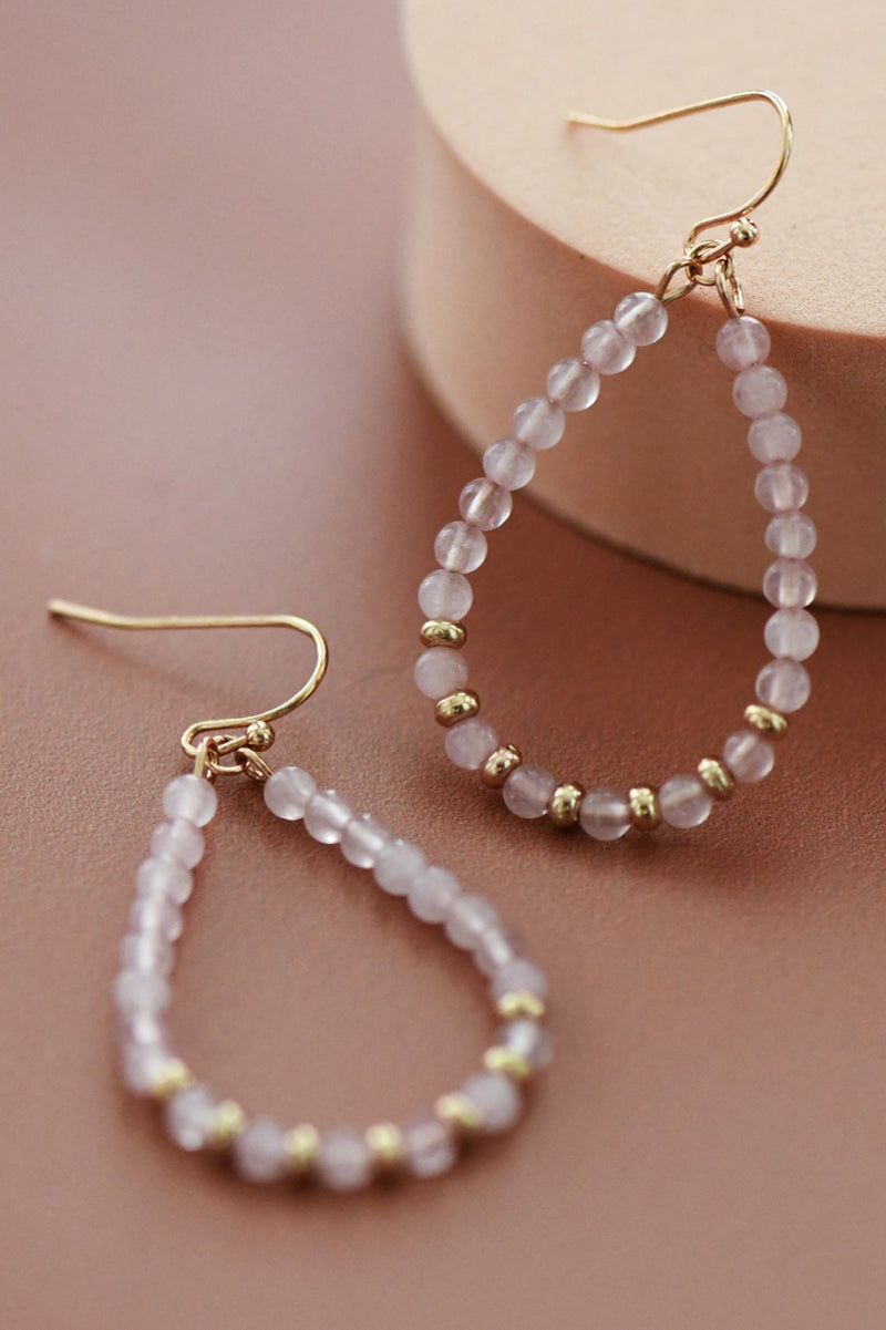 Rose Quartz Beaded Teardrop Earrings