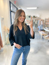 River Split Neck Sweater in Black