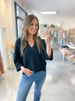 River Split Neck Sweater in Black