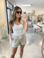 Linen Stripe Shorts in Taupe