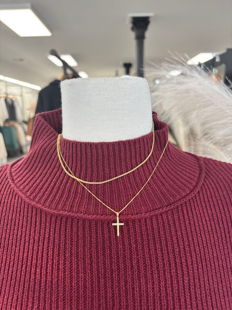 Layered CZ Cross Necklace