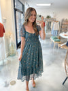 Andrea Floral Dress in Dusty Teal