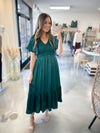 Milan Satin Dress in Emerald