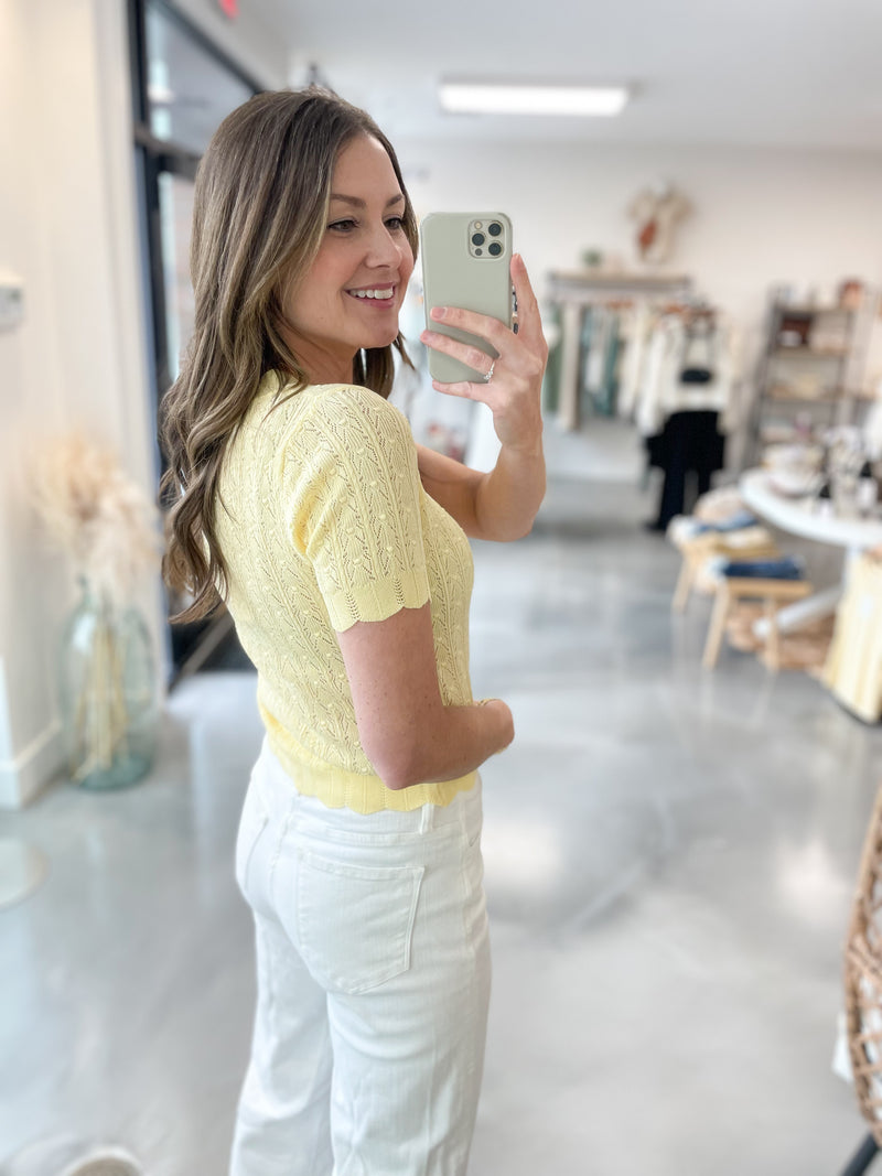 Pointelle Knit Top in Butter