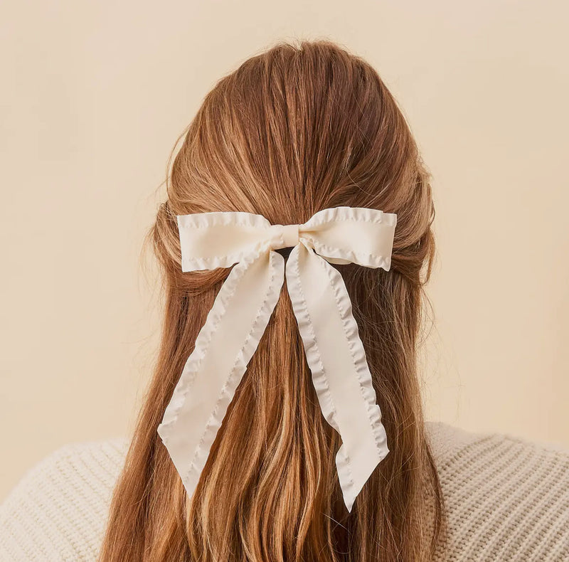 Ruffle Hair Bow in Cream