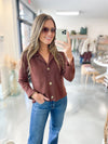 Ridge Collared Cardigan in Mocha