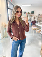 Ridge Collared Cardigan in Mocha