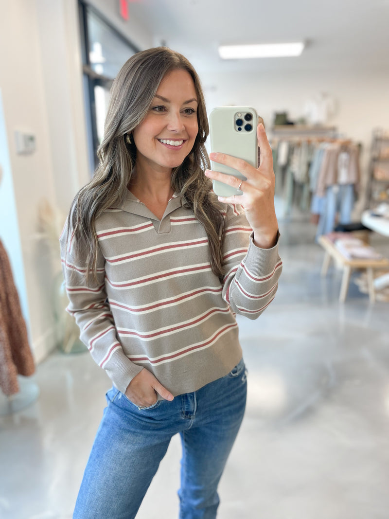 Varsity Stripe Polo Sweater