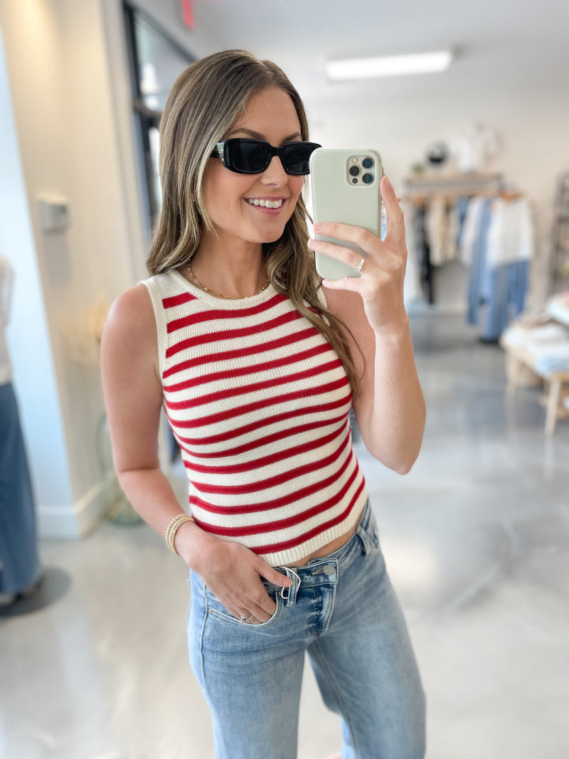 Red Striped Knit Tank