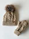 Taupe Cable Knit Pom Hat